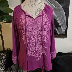 Savanna Jane Magenta Purple Embroidered Top